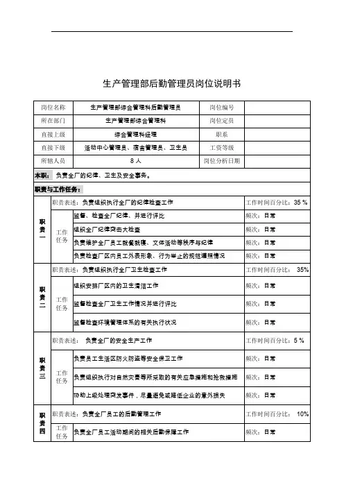 生产管理部后勤管理员的岗位说明书(3页)