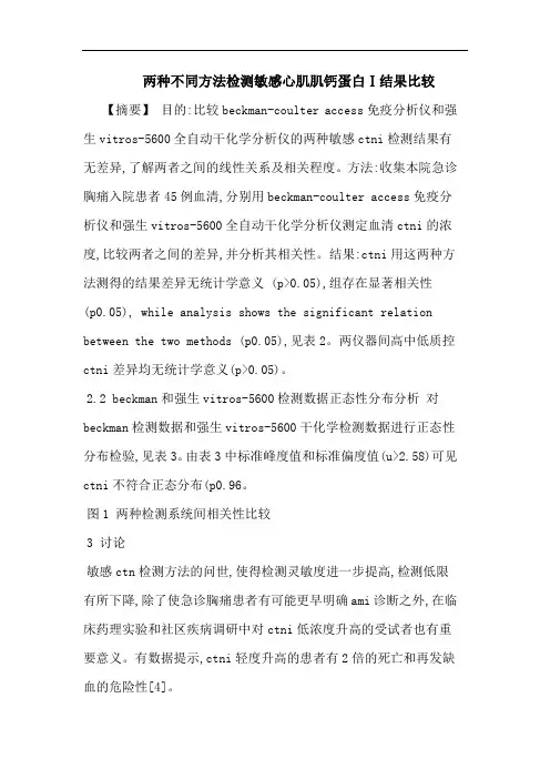 两种不同方法检测敏感心肌肌钙蛋白Ⅰ结果比较