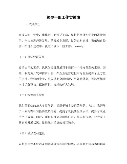 领导干部工作实绩表