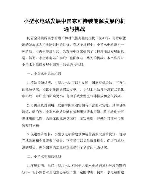 小型水电站发展中国家可持续能源发展的机遇与挑战