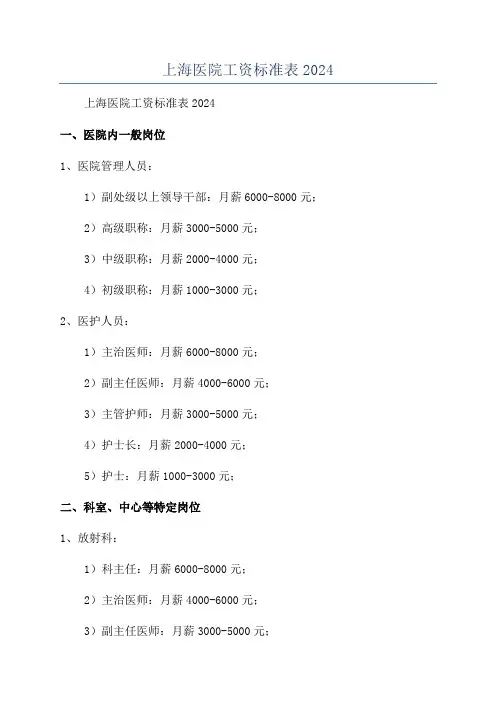上海医院工资标准表2024