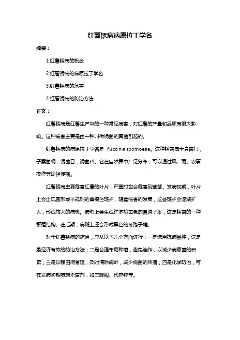 红薯锈病病原拉丁学名