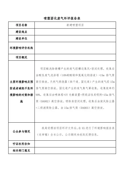 喷塑固化废气环评报告表