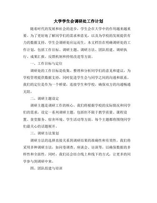 大学学生会调研处工作计划