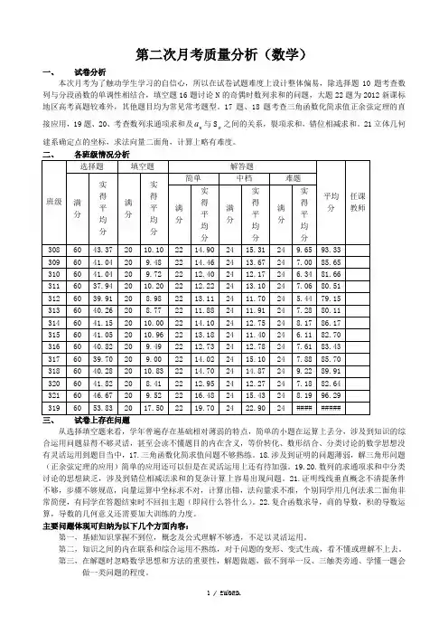 数学第二次月考质量分析.(优选)