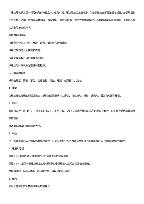 螺纹刀具的类型及用途【详细版】