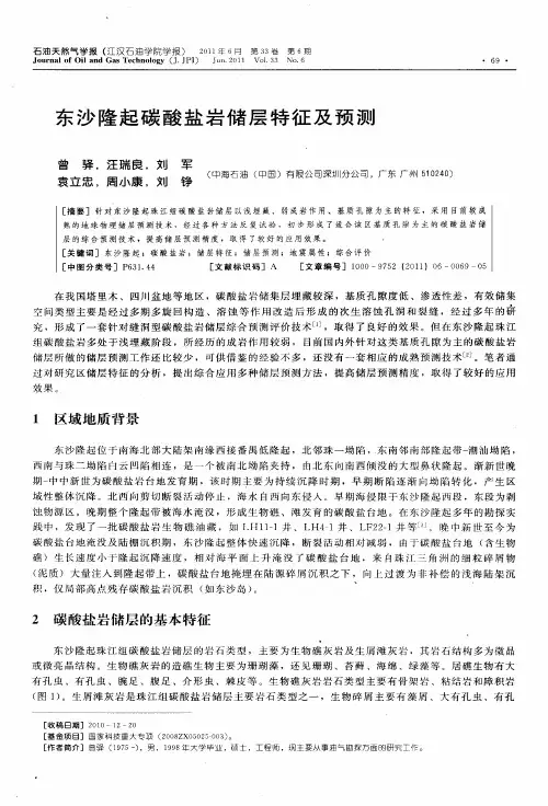 东沙隆起碳酸盐岩储层特征及预测