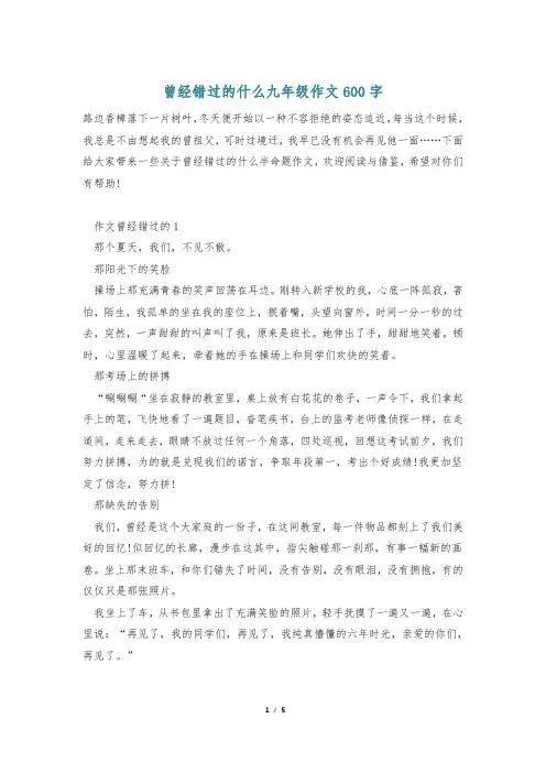 曾经错过的什么九年级作文600字