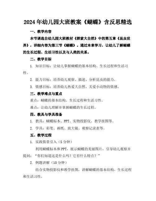 2024年幼儿园大班教案《蝴蝶》含反思精选