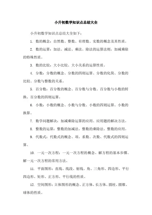 小升初数学知识点总结大全