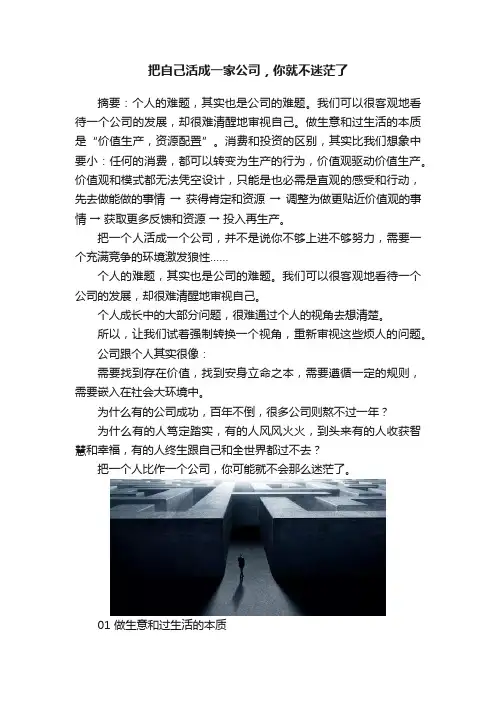 把自己活成一家公司，你就不迷茫了