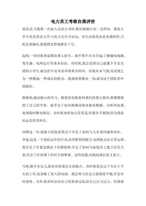 电力员工考核自我评价