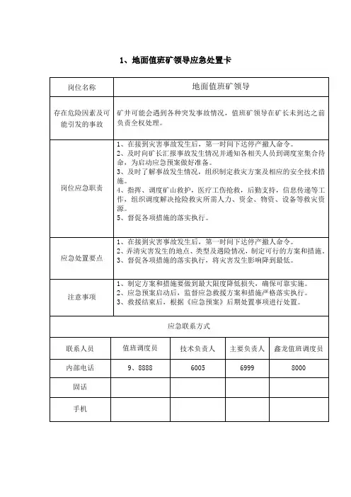 贺驼煤矿重点岗位、人员应急处置卡