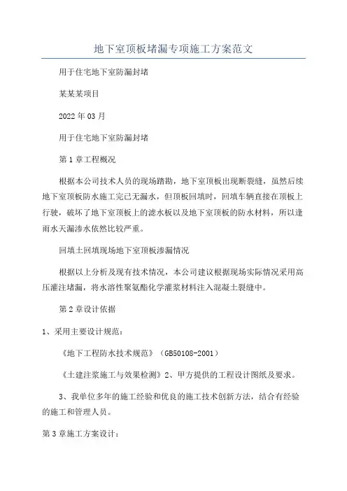 地下室顶板堵漏专项施工方案范文