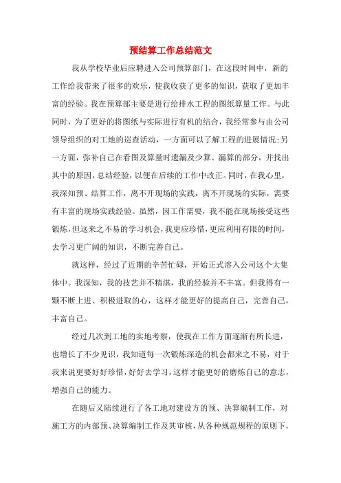 预结算工作总结范文
