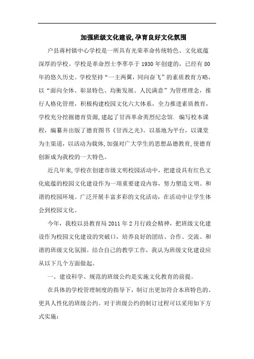 加强班级文化建设,孕育良好文化氛围论文
