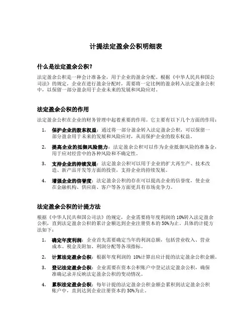 计提法定盈余公积明细表