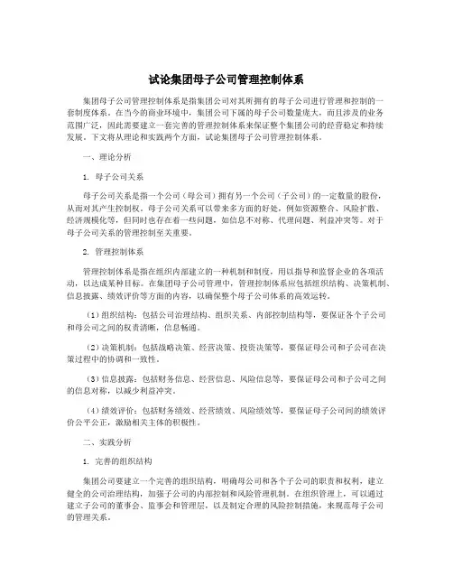 试论集团母子公司管理控制体系