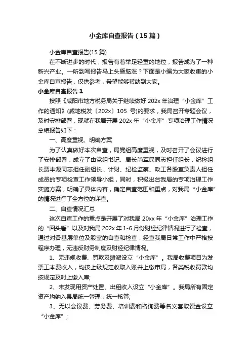 小金库自查报告（15篇）