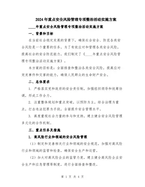 2024年重点安全风险管理专项整治活动实施方案