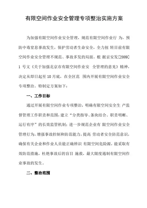 有限空间作业安全管理专项整治实施方案-