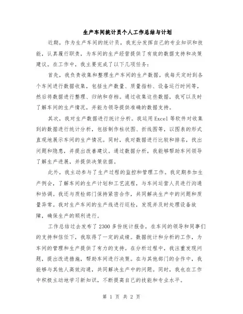 生产车间统计员个人工作总结与计划