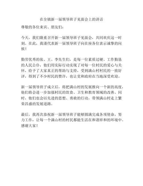 在全镇新一届领导班子见面会上的讲话