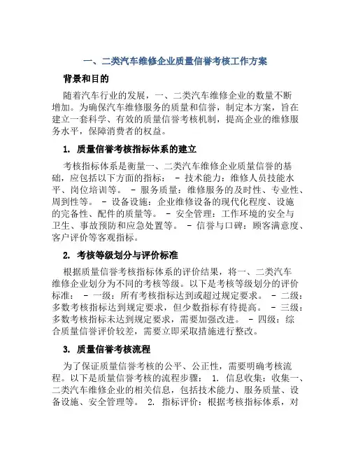 一、二类汽车维修企业质量信誉考核工作方案