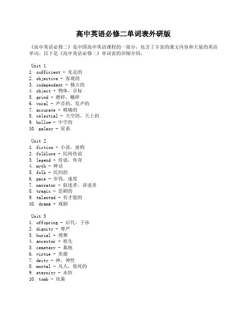 高中英语必修二单词表外研版