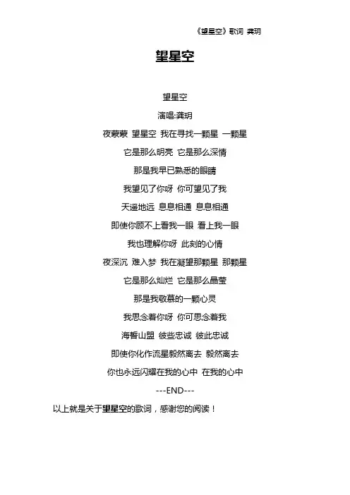 《望星空》歌词 龚玥