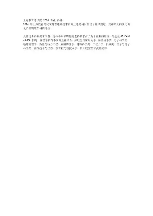 上海教育考试院 2024 专业 科目