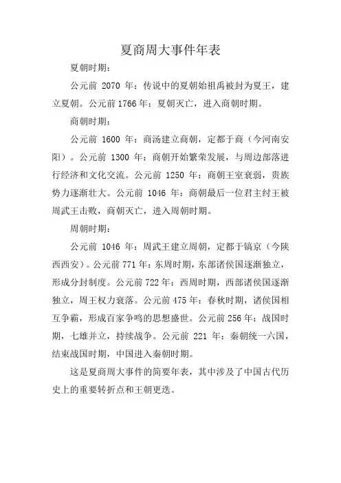 夏商周大事件年表