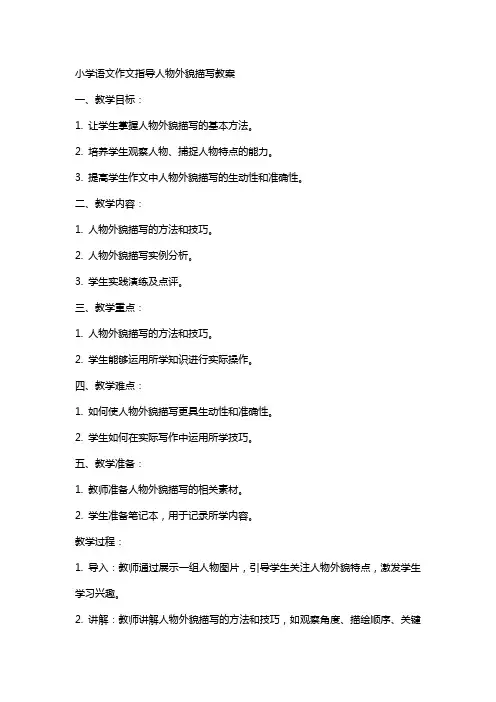 小学语文作文指导人物外貌描写教案