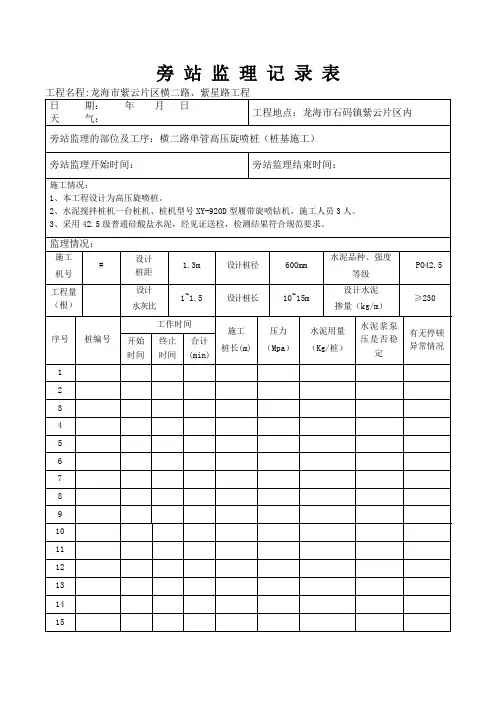 高压旋喷桩旁站记录