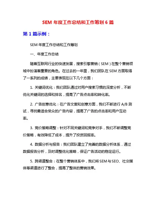 SEM年度工作总结和工作筹划6篇