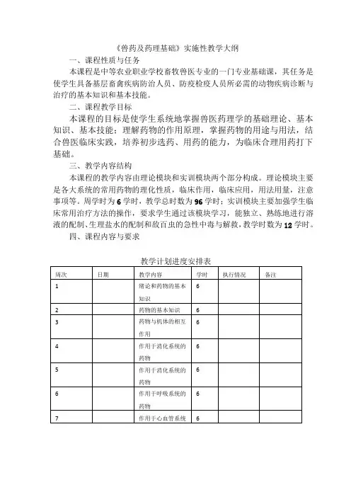 (完整版)兽药及药理基础大纲