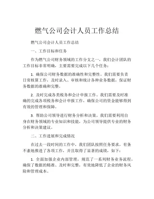 燃气公司会计人员工作总结