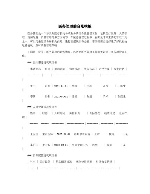 医务管理的台账模板