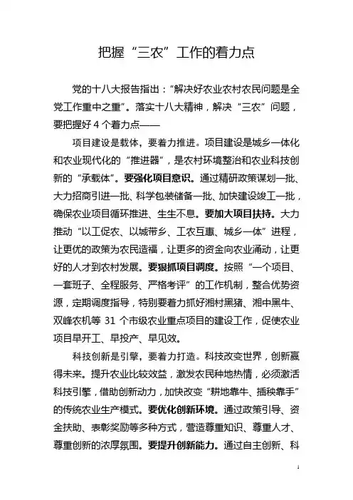 把握“三农”工作的着力点