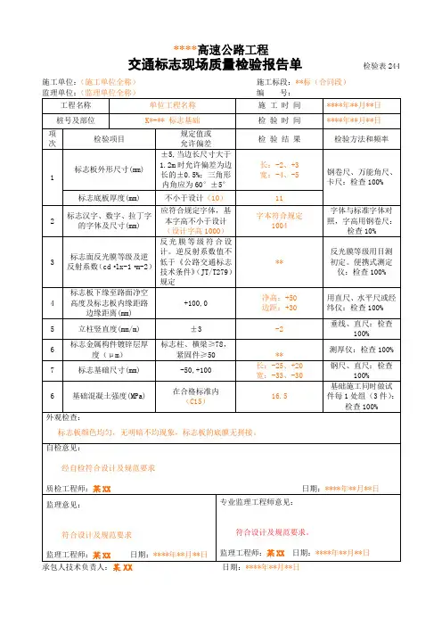 244  交通标志现场质量检验报告单