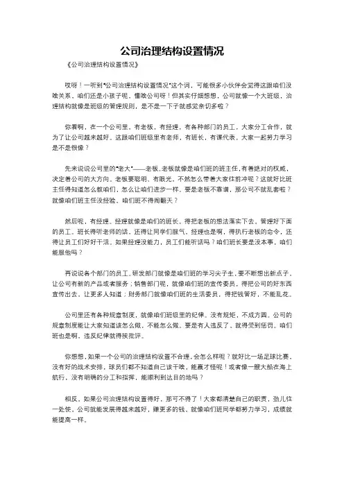 公司治理结构设置情况