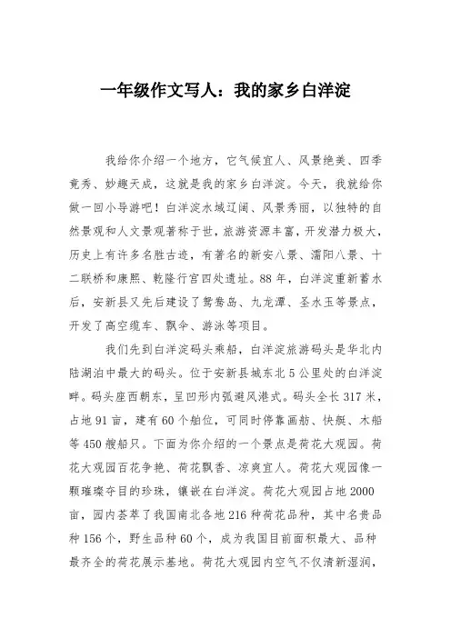 一年级作文写人：我的家乡白洋淀