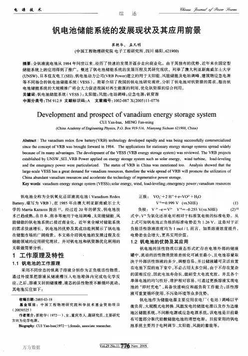 钒电池储能系统的发展现状及其应用前景