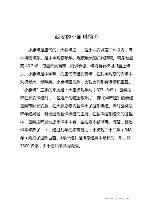 西安的小雁塔简介