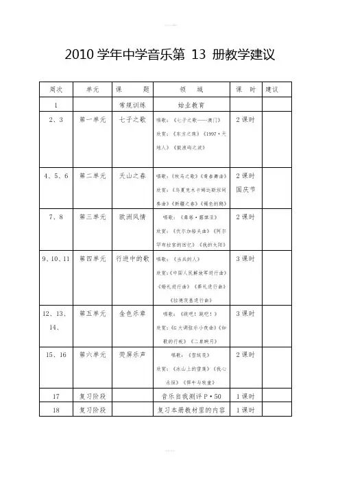 人教版七年级音乐上册全册教案