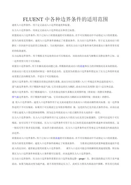 FLUENT中各种边界条件的适用范围