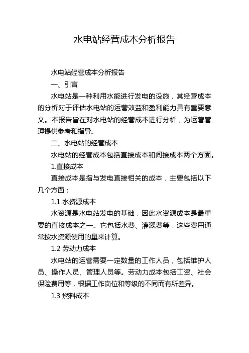 水电站经营成本分析报告