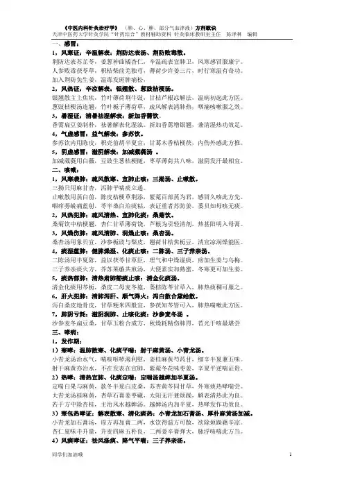 陈泽林 《中医内科针灸治疗学》 (肺、心、脾、部分气血津液)方剂歌诀