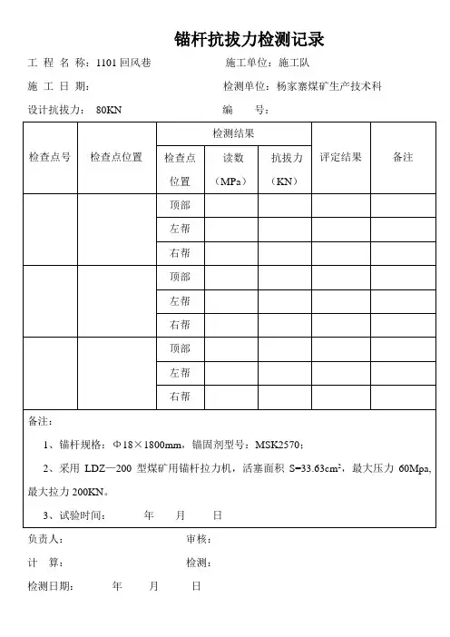 锚杆拉拔力实验表格