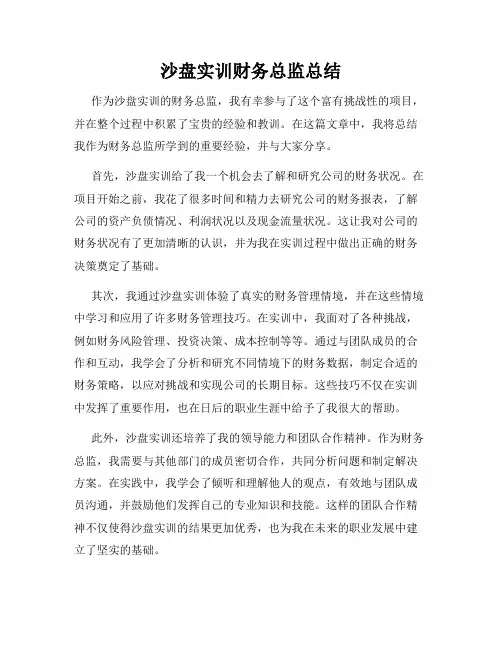 沙盘实训财务总监总结